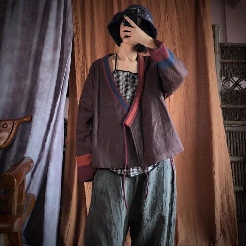 Women Autumn Spring Linen Padded Coat Parkas Ladies Vintage Patchwork Outerwear Tops Coat Female Parkas