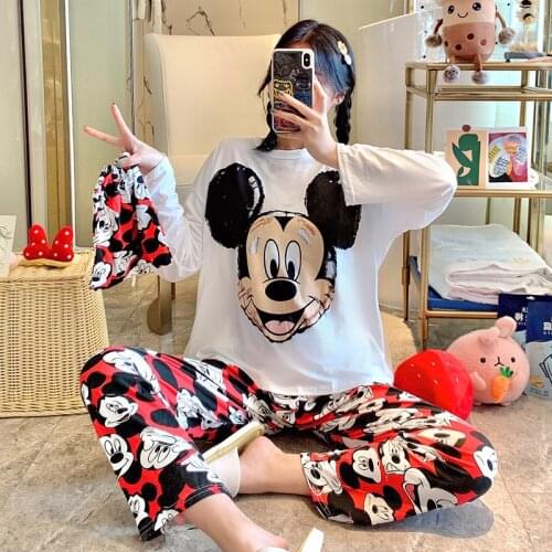 Spring Autumn Long Sleeve Pajamas Womens Winter Student Cartoon Leisure Korean Homewear Cartoon Sleepwear Nightdress