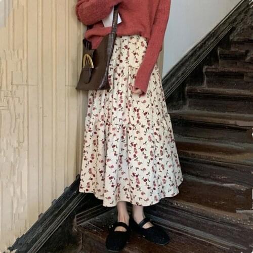 New 2020 Spring Floral Print cotton Pleated ruffled skirt,Prairie Chic vintage maxi skirts, Bohemia Flower skirt plus size M-7