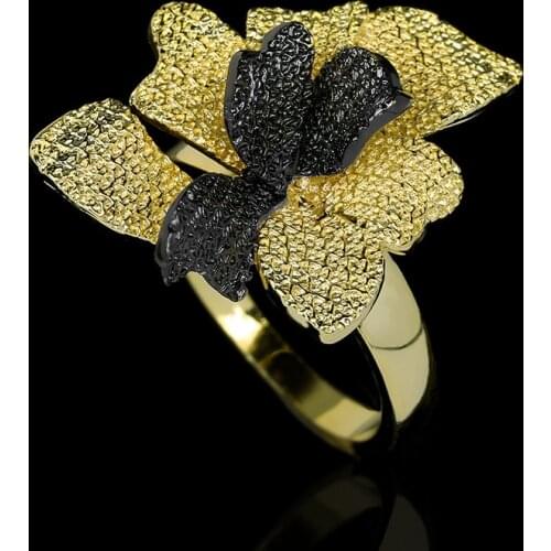 CIZEVA Simple Flower Ring Luxury Handmade Retro Jewelry Two Tone Gold Color Womens Wedding Ring Retro Party Jewelry Gift