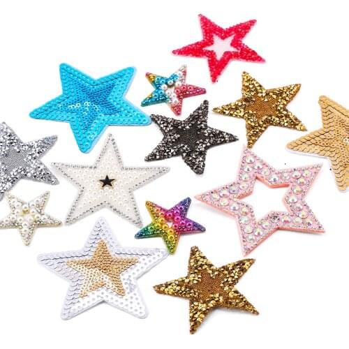 Multi-style Rhinestone Five-pointed Star Tassel Clothes Patches Embroidered Patches for Clothing Appliques Iron-on stickers