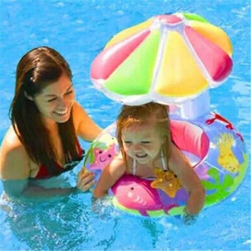 Parent Kid Swimming Circle Ring Baby Float Sunshade Cover Floating Toy Child Beach Pool Accessories Plage Piscine Good Balance
