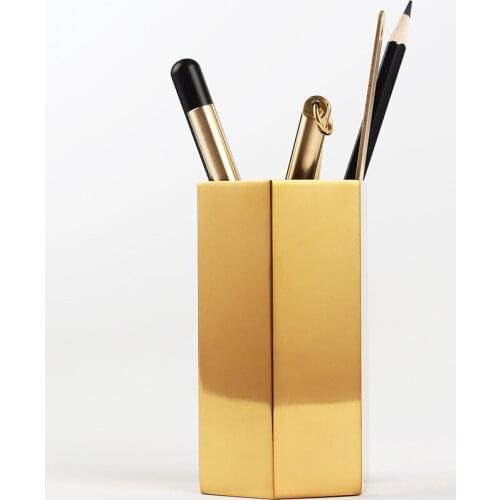 Six-sided Diamond Pen Holder Nordic Hexagonal Six-sided Gold Insert Vase Stainless Steel Metal Table Top Decoration Pen Holder