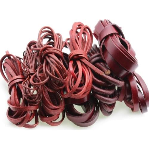 2M 2 3 4 mm Retro Red Brown Genuine Leather Round Flat Leather Cord Rope String for DIY Leather Bracelet Jewelry Making Findings