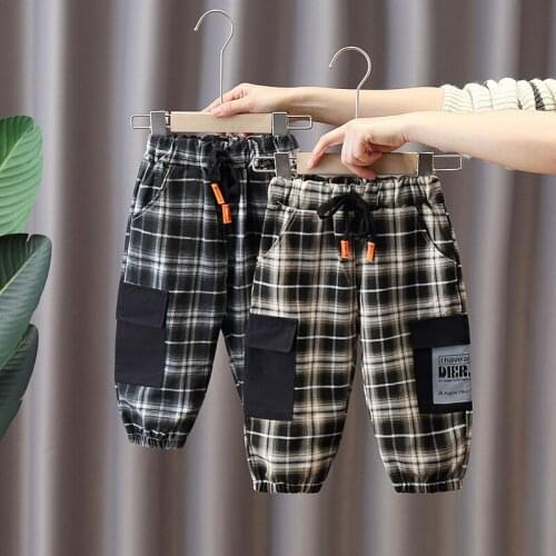 Toddler children Boys' clothing baby Pants Spring Plaid trousers kid boy Thin Trendy clothes Baby Outer Tightening stretch pants