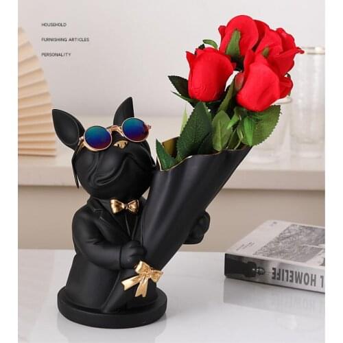 Nordic Cute Resin Dog Vase Fake Flower Arrangement Art Home Livingroom Desktop Sculpture Crafts Hotel Bar Accessories Decoration