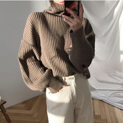 Urifens High Collar Sweater Women Autumn And Winter Korean Fashion Loose Chic Pullover Lazy Oversized Long Sleeve Knit Top BW29U