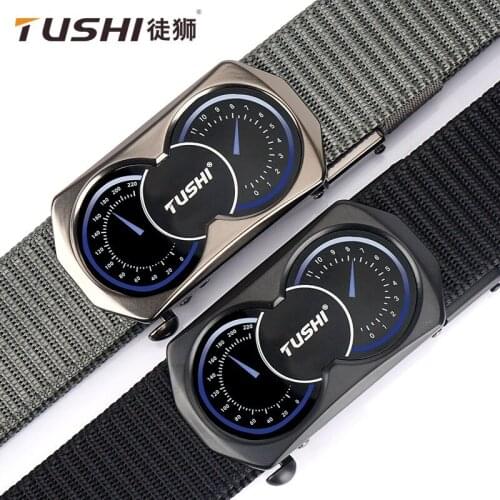 TUSHI 2021 Hot Sell Men Belt 125cm*3.4cm Nylon Weave Tank Pattern Waistband Fashion Car Panel Metal Automatic Buckle Male Girdle
