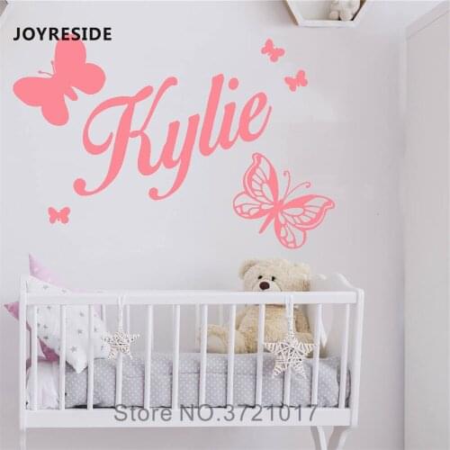 JOYRESIDE Girls Custumed Name Wall Decal Vinyl Sticker Girls Bedroom Butterfly Cute Home Decor Wall Decal Interior Design A574