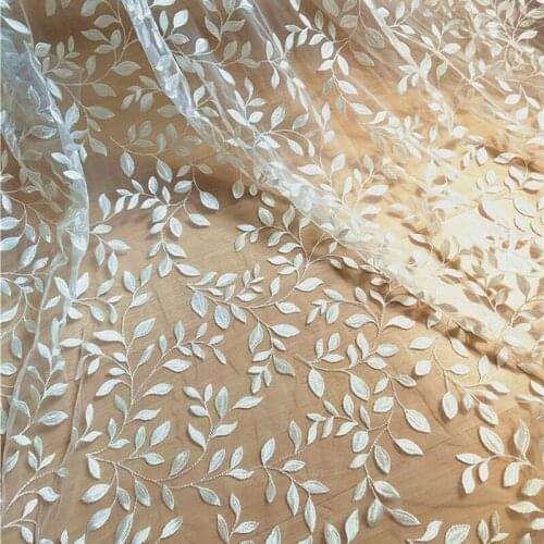High quality lace sewing Leaf embroidery fabric Summer new wedding dress childrens DIY material