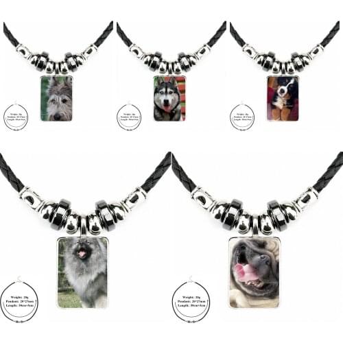 Shut Up And Squat Dog Funny Fashion Necklaces Glass Cabochon Black Leather Bead Pendant Necklace Vintage For Women Party Gift