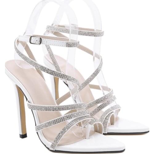 Women Sandals 2021 Summer New Fashion Luxury Rhinestone Point Toe Open Toe Super High Heel Sandals