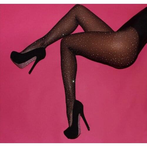 Womens Rhinestone Fishnet Stockings Elastic Sexy Slim Fish Net Tights Pantyhose Ladies Tights Party Club Skinny Long stockings