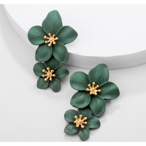 2021 Korean Big Double Flower Drop Earrings Summer Beach Party Dropping Glaze Earring for Woman Boho Fashion Jewelry Gift