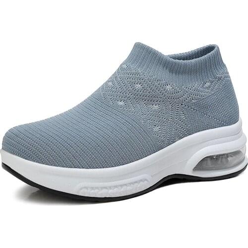 2021 Womens Thick-soled Casual Fashion Sports Mesh Breathable Socks Shoes Air Cushion Non-slip Casual Sports Shoes
