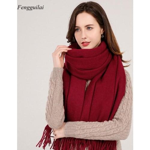New 100% Pure Wool Scarf Neck Warmer Women Beige Wraps with Tassel Fine Cashmere Scarves Large Foulard Femme for Ladies