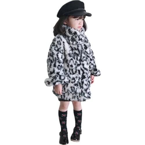 Winter Children Coat Leopard faux fox fur coat Jacket Baby Girl Outerwear turtleneck Infant Clothing cashmere Warm Jackets