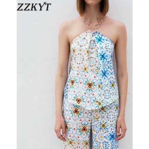 ZZKYT 2021 Women Summer Fashion Sexy Patchwork Floral Print Tank Tops Vintage Sleeveless Backless Slim Casual Camis Chic Tops