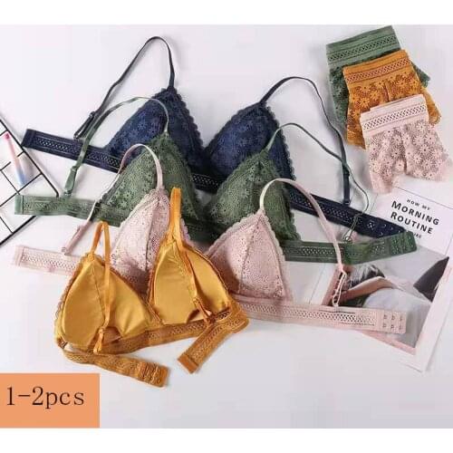 Women Lace Bra No Steel Ring Beauty Back Wrapped Chest Comfortable Daisy Brassiere Stretch Triangle Cup Padded Underwear 1/2Pcs