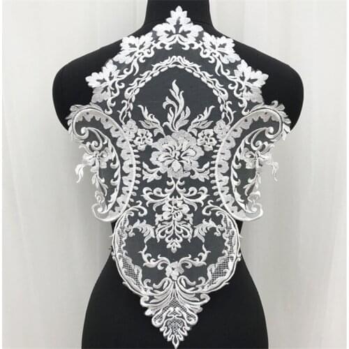 1Pc Ivory Lace Applique Big Neckline Collar Appliques Embroidery Lace Trim Fabric Cloth Sewing Patchwork DIY Craft SX64