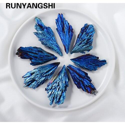 1PC Natural Crystal Stone black tourmaline blue Feather shaped ore marker Titanium Aura Quartz Crystal Tail Decor