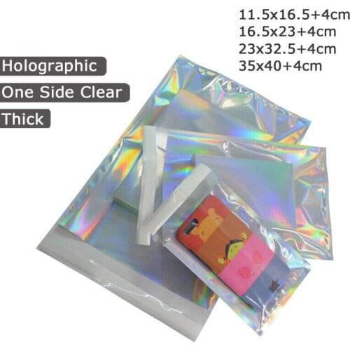 100pcs Laser Self-adhesive Storage Bags Sealing Plastic Envelopes Holographic Cosmetic Gift Jewelry Packaging Bags Mailing Bags
