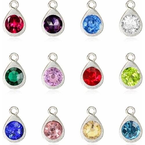 12pcs/lot mixs 12 month birthstone crystal dangle charms water drop pendant charms for women necklace bracelet diy jewelry