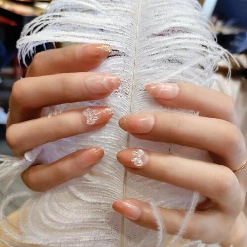 24pcs Bow Nails Patch Glue Type Mid Length Paragraph Removable Fashion Manicure False Nails Patch SK88