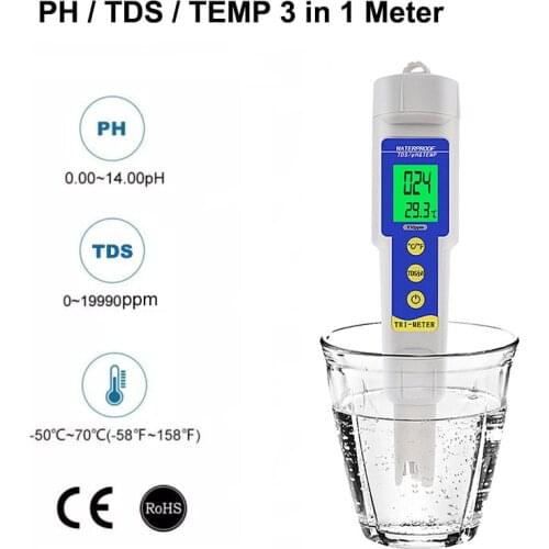 3 in 1 Pen PH TDS Meter Tester Acidity Meter Filter Measure Water Quality Purity Monitor High Precision PH TDS Temperature Meter