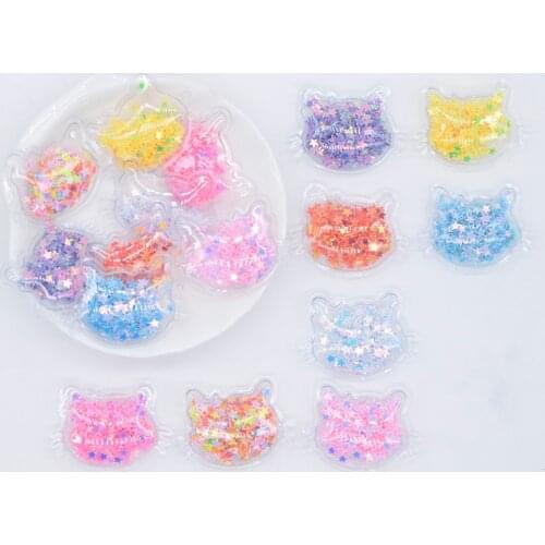 32Pcs 35*25mm Glitter Cat Head Transparent PVC Filling Sequin Applique for DIY Headwear Hair Clips Bow Band Decor Accessory P03