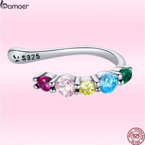 Bamoer 1PCS Elf Ear Bone Clamp for Women 925 Sterling Silver Luxury Colored Zircon Ear Clip Pop Wedding Party Jewelry for Girl