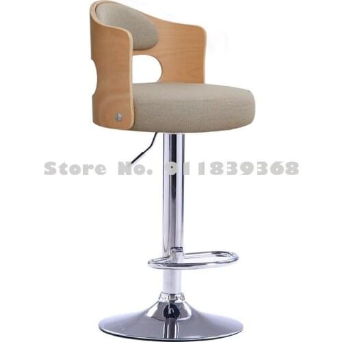 Bar Chair Solid Wood Household Modern Simple Back Nordic Up And Down Rotating High Stool Bar Stool Cashier Bar Chair