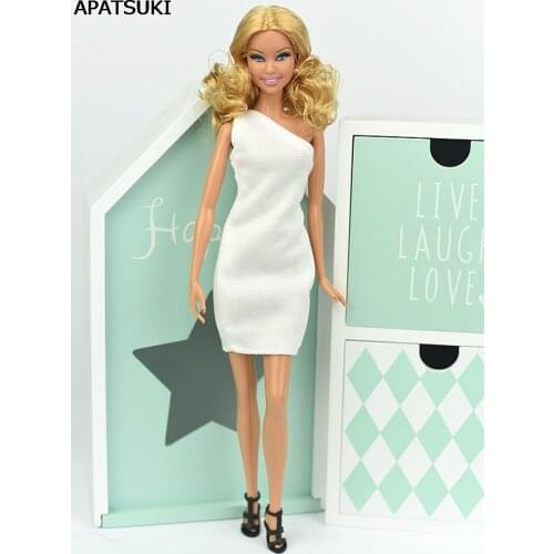 White Sexy One Shoulder Dress For Barbie Doll Evening Dresses Vestido Clothes For Barbie 1:6 Princess BJD Doll Accessories
