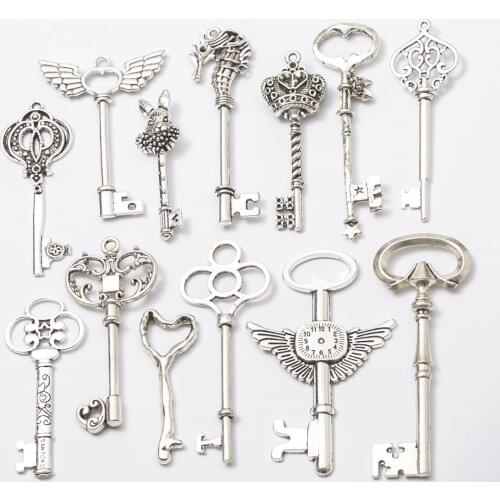 13pcs Key Vintage zinc alloy metal pendant charms for diy jewelry making 812-825