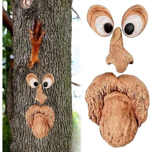 Tree Faces Decor Outdoor, Old Man Tree Huggers Bark Ghost Face Facial Tree Art Decorations for Garden Patio Halloween Props