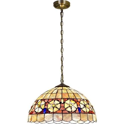European Mediterranean Style Yellow Flower Pattern Tiffany Chandelier Dining Room Bedroom Warm Stained Glass Chandelier