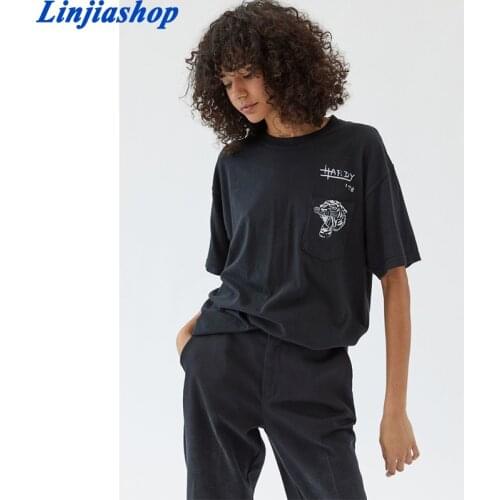 Spring summer women tshirt oversized cotton short sleeve O neck top new fashion female T-shirt Black