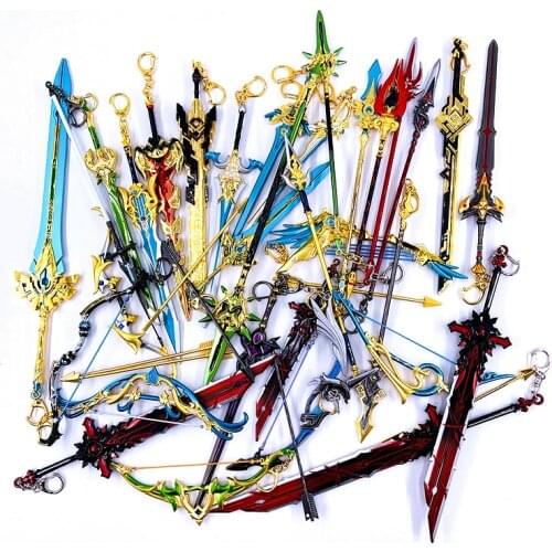 32 Styles Genshin Impact Weapons Keychains Wolfs Gravestone Skyward Spine Skyward Blade Cosplay Swords Keyrings Fashion Jewelry