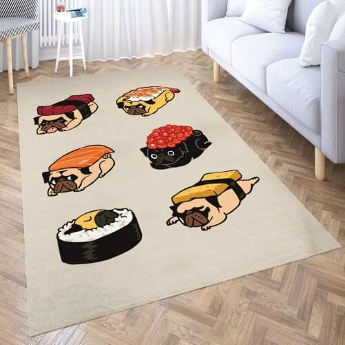 Sushi Pug Carpet for Living Room 3D Anime Cartoon Rug Gamer Teen Room Bedside Lounge Rug Kids Children Floor Mats