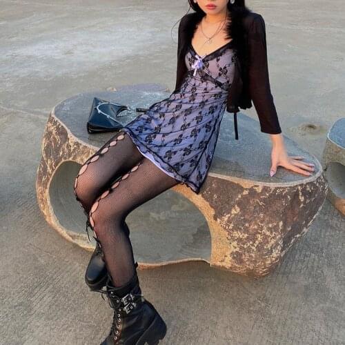 Summer Y2k Women Dress 2021 New Ladies Casual Sexy Slip Blue Lace Mini Dress Hem and Bow Knot Pattern Sleeveless Vneck One-piece