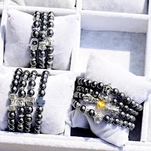 Magnetic Hematite Stone Therapy Bracelet Hematite Health Care Magnet Beaded Bracelet Men Jewelry