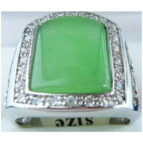 Wholesale fashion mans silver plated green Natural Stone ring(#9.10.11)
