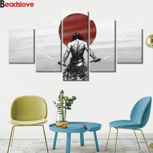 5 Pieces diamond embroidery full square round Japanese Samurai Anime diamond painting 5d diy mosaic art home decor