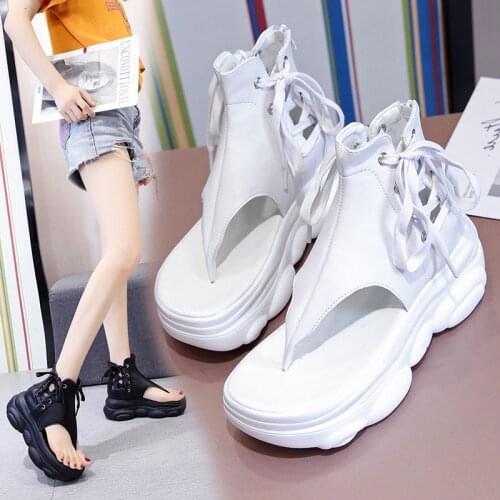 2021 New Fashion Casual Side Lace Trifle Thick-soled Flip-flop Sandals Flip-flop Roman Sandals Womens Trend Women Shoes