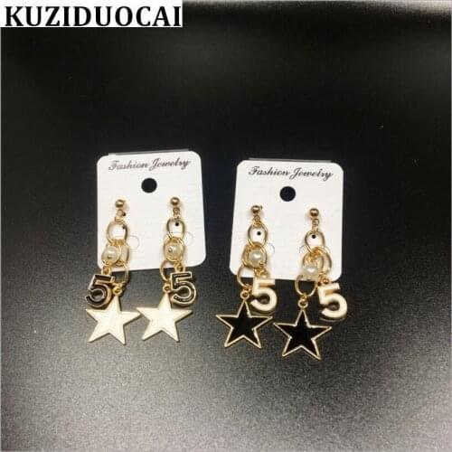 Kuziduocai New ! Fashion Fine Jewelry Metal Pearl Star Chain 5 Baking Paint Alloy Tassel Stud Earrings For Women Gifts E-392