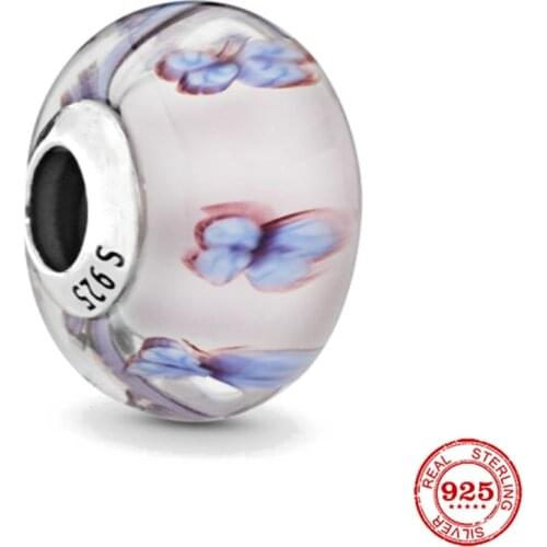 New Original Silver Color Butterfly Murano Glass Diy Bead Fit European Pandora Charms Bracelet Bangles Diy Jewelry P641