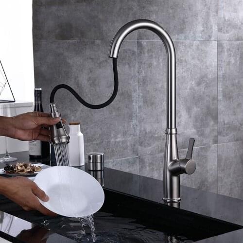 Top Quality Brass Kitchen sink faucet Brushed Pull out Rotatable Kitchen faucet with 2 function spray nozzle High Quality faucet