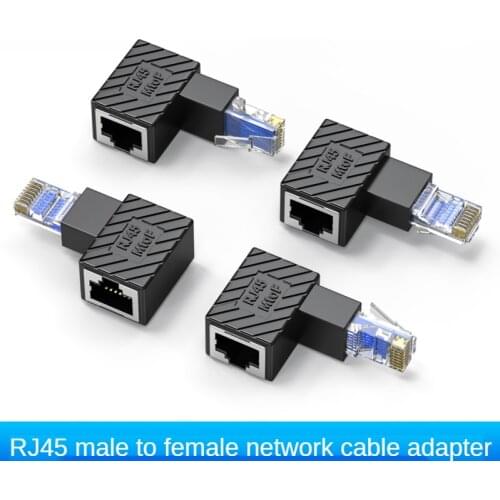 90 degree network cable adapter male to female elbow extension wire category 5 and category 6 RJ45 broadband network connector