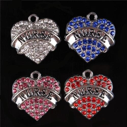 5PCS Genuine Love Heart NURSE Crystal Alloy Charms Pendant For DIY Necklace Bracelet Party Fashion Jewelry Accesories Gift