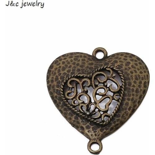 Wholesale 8pcs antique bronze Zinc Alloy Hearts Charm Pendant Jewelry Charms Diy For Necklace Bracelets 34*30mm 2987B